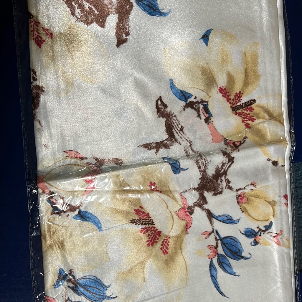 Floral Silk Scarf  Cream Yellow Blue